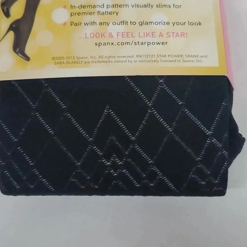 Star Power by Spanx Patterned Diamond Daze Shaping Tights in Black Size B NWT